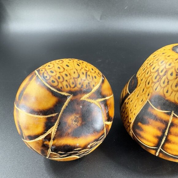 Artisan Handmade Peruvian Painted Carved Bird Owl Decorative Gourd Set 2 Figure - Picture 5 of 10